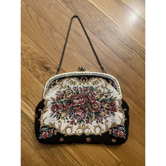 Unbranded Handbags - Vintage Petit Point Purse Handbag Roses and Flowers Tapestry - Preowned